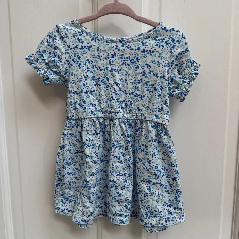 NWOT Baby Gap 2T Girls Floral Blue & White Short Cinched Sleeve Blouse
